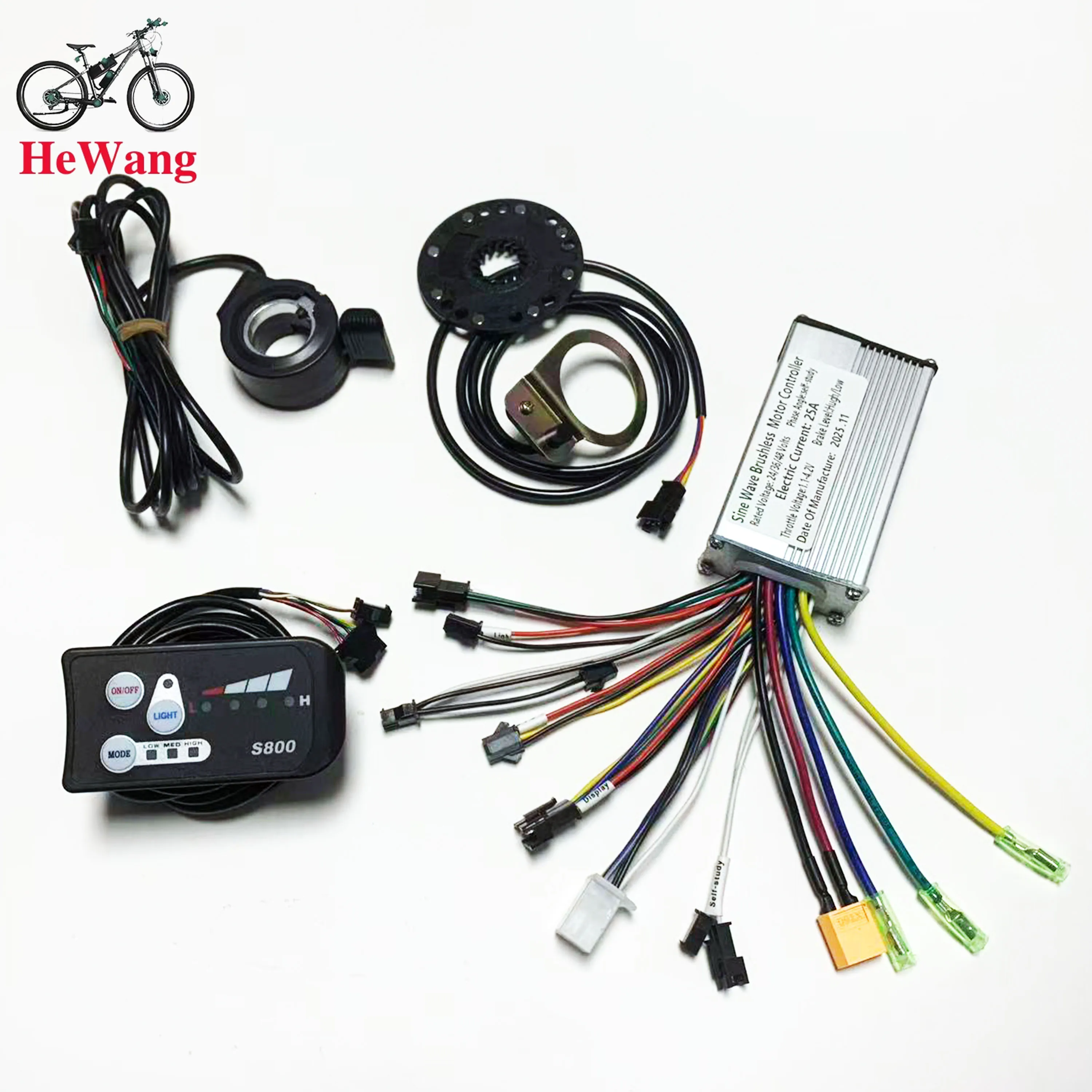 24V/36V/48V Electric bike kit: 25A sine wave controller with LED S800 instrument