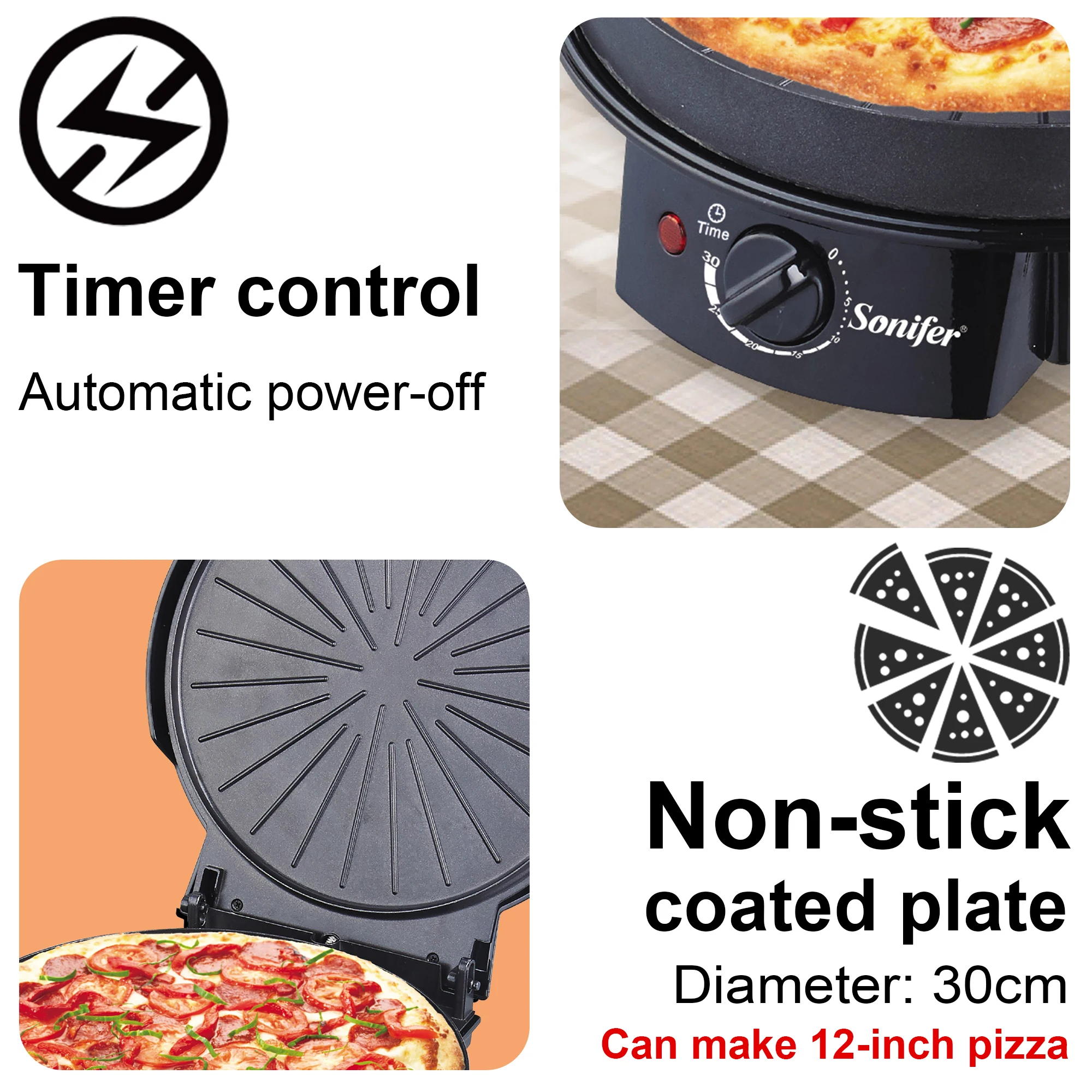 Electric Pizza Machine 1500W Cake Donut Walnut Cooking Kitchen Appliances Breakfast Waffles Machine Non-stick Iron Pan Sonifer