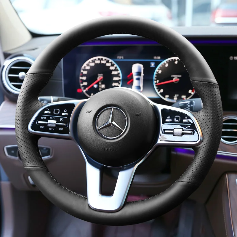 

For Mercedes-Benz GLC Steering Wheel Cover Genuine Leather Hand-sewn E300LEQC GLE GLB GLS E-class Interior Car Accessories