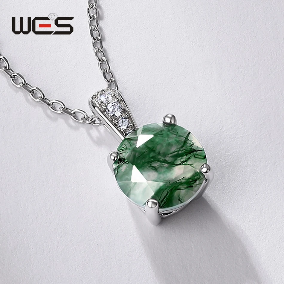 WES 925 Sterling Silver Natural Moss Agate Pendant for Woman No Chain Exquisite Jewelry Engagement Gifts Wholesale Gold Plated 3