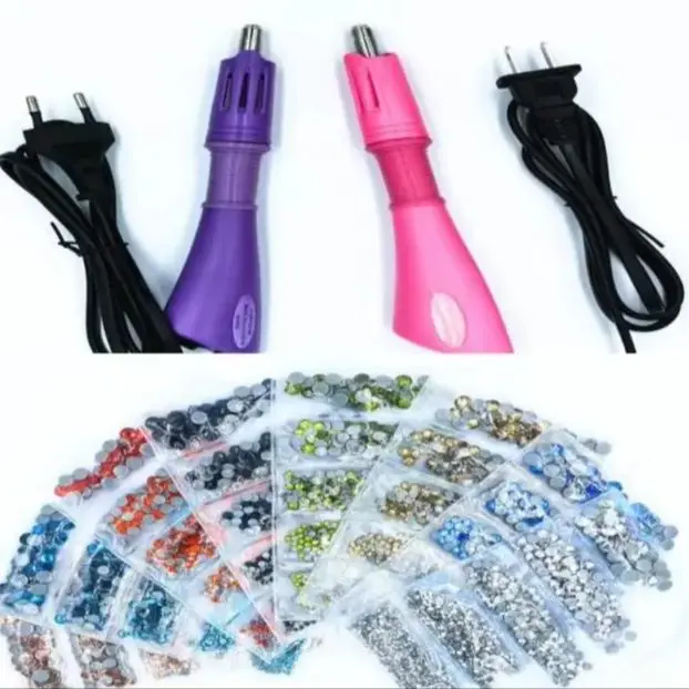 EU US Fast Heated Hotfix Rhinestone Applicator Iron-on Wand Heat-fix Tool Gun Mixed Size Hot Fix Rhinestones Glass Decoration