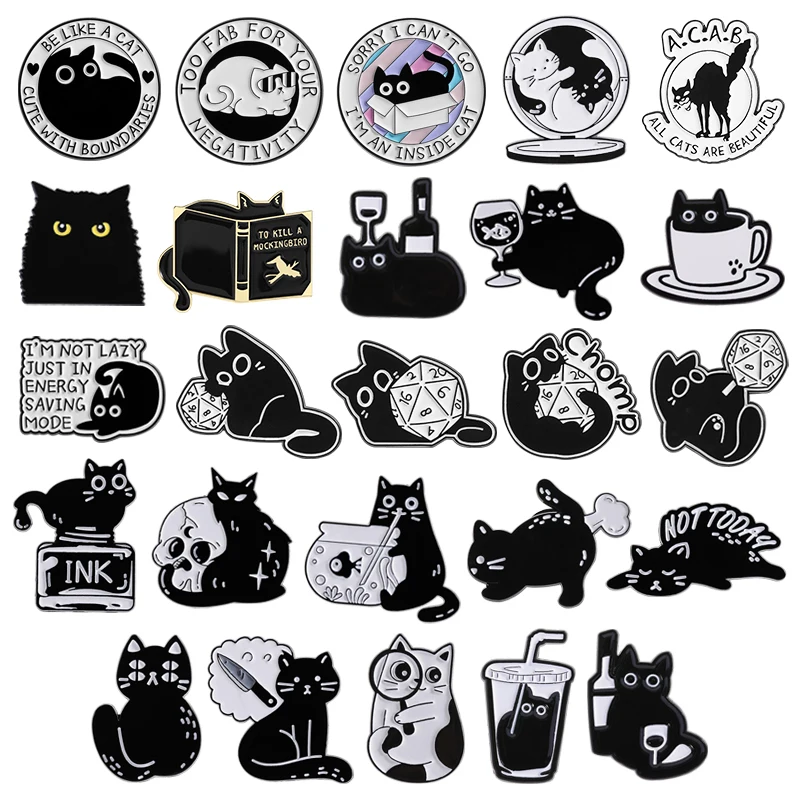 Süße schwarze Katze Sammlung Emaille Pin Punk große Augen Kätzchen Tier Brosche Revers Rucksack Abzeichen Schmuck Geschenke für Katzenliebhaber Freunde