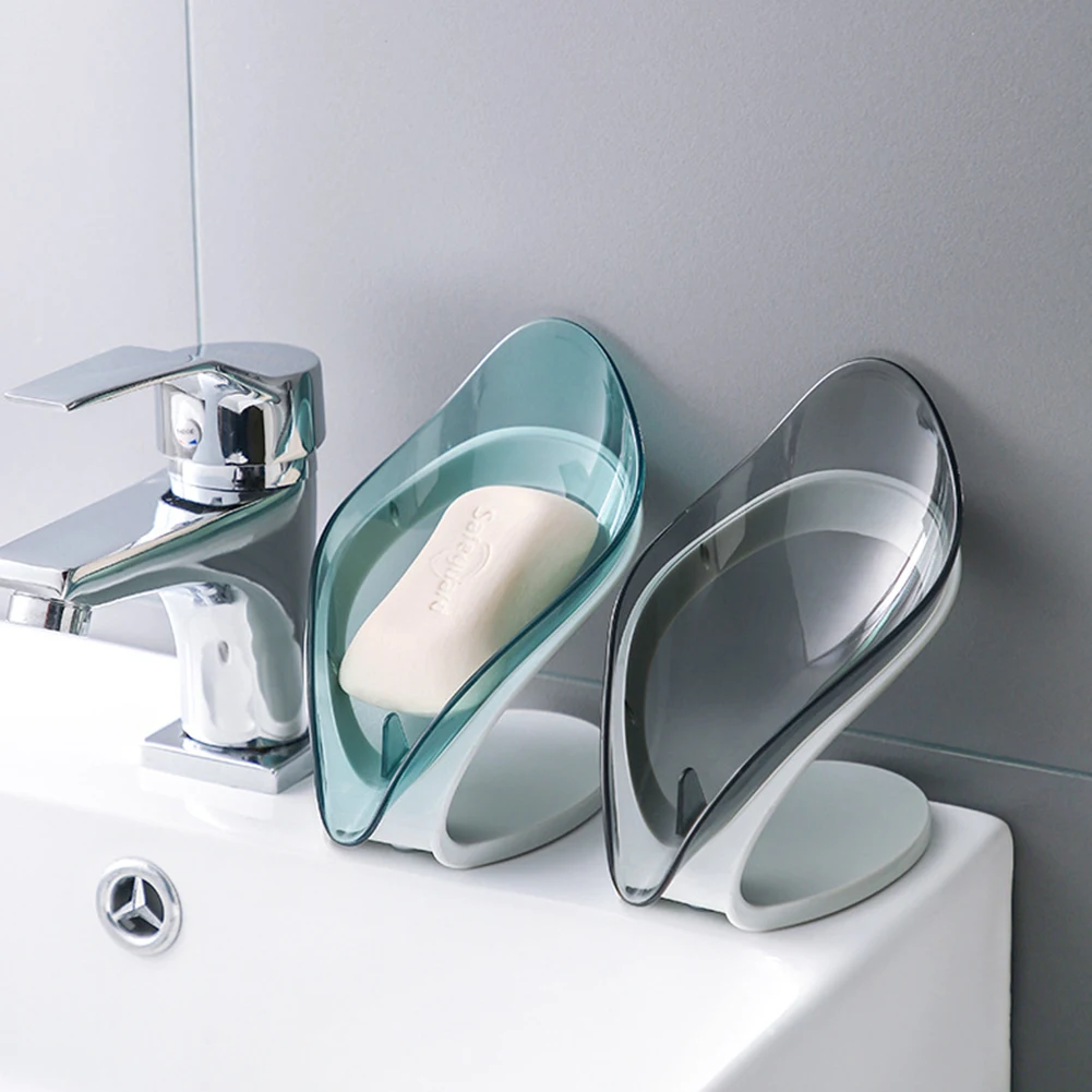 Suction Cup Leaf Soap Dish Box No-Punch Bathroom Shower Soap Dish with Drain Portable Toilet Laundry Holder Basin Tray