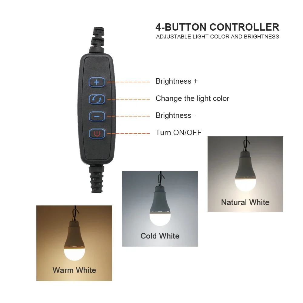 Portable Lanterns Outdoor USB LED Bulb Light 3 Colors Adjustable Dimmable Portable Lanterns For Camping Fishing Hiking Tent Emergency Night Lamp