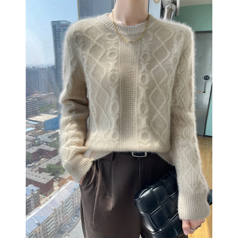 

100%Wool Winter Thickening Tops Pullovers Fashion Womens Long Sleeve Keep Warm Knitting Ladies Sweater 2023