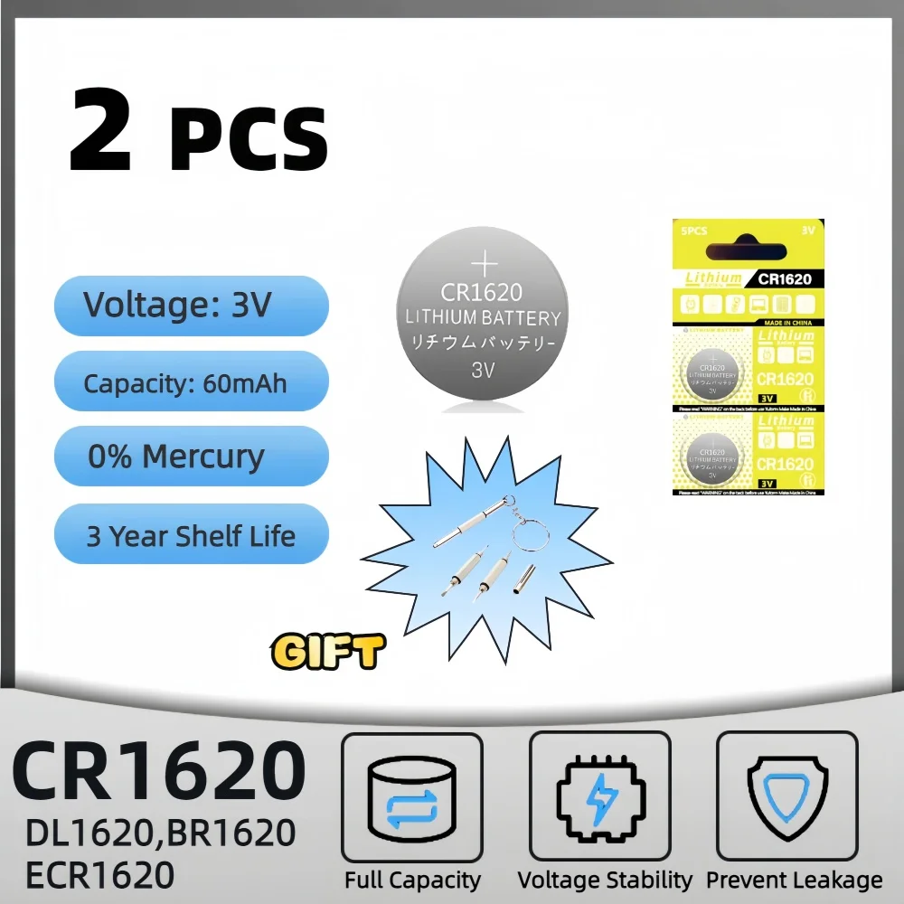 2-10 יחידות CR1620 סוללת ליתיום 3V סוללת כפתור תואמת לשעון מפתח מחשבון רכב שלט רחוק צעצועים