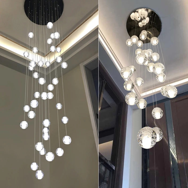 Villa Staircase Pendant Lights Long Cable Hanging crystal glass ball droplight for Restaurant Bar Indoor Decorative pendant lights pendant lamp chandelier lighting