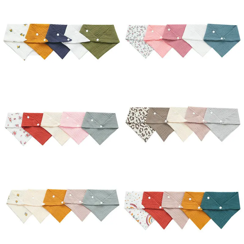 Feeding Bib 1/5Pcs Feeding Drool Bibs Cotton Accessories Newborn Solid Color Snap Button Soft Triangle Towel Baby Bib Cloth