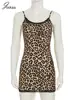 Joskaa Lace Patchwork Leopard Print Mini Dress Women Sexy Adjustable Shoulder Strap Sleeveless Body-Shaping Robe Party Clubwear 4