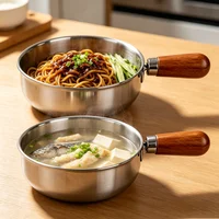 Pot en acier inoxydable avec manche en bois résistant à la chaleur, Compatible à Induction, Base antidérapante, Pot à lait à Distribution uniforme de la chaleur, 1 pièce 1