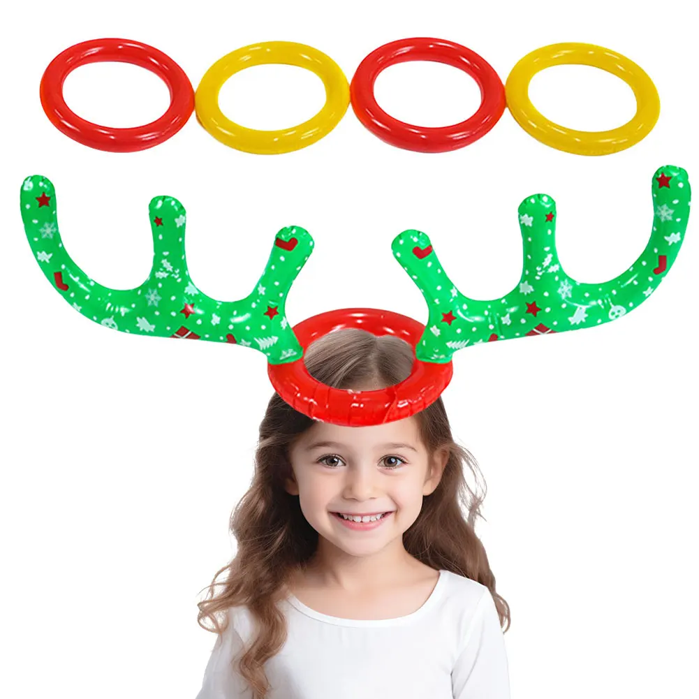 Inflatable Reindeer Antler Hat with Rings Christmas Games Inflatable Reindeer Antler Hat Ring Toss Game Christmas Party Games 3