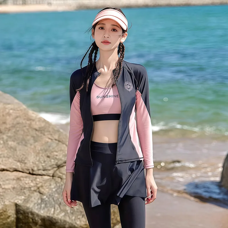 Women's 2025 New Swimwear Four-Piece Set Conservative Bikini Long Sleeve Long Pants Surfing Mermaid Suit Sunscreen Swimsuit