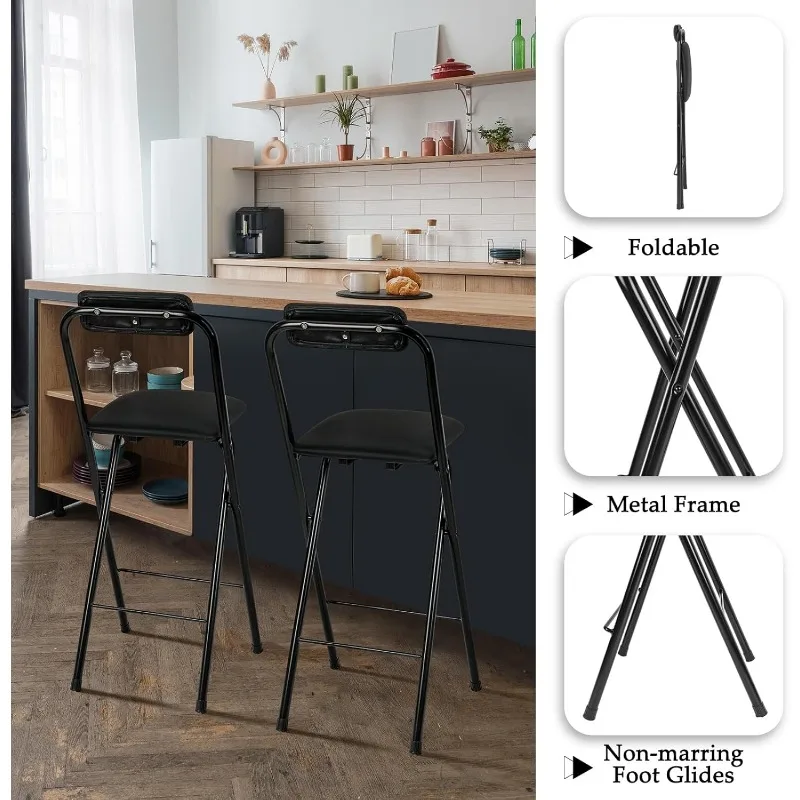 Bar Stool with Backrest, Leather Padded Counter Height Foldable Stool, Portable Folding High Seat Tall Bar Chairs for Home Cafe 4