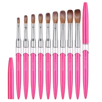 100% Kolinsky Acrylic Nail Brush Oval Crimped Rose Red Handle Professional Good Quality for Acrylic Powder Size 2-16 2