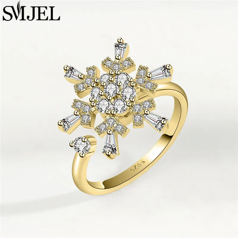 Spinning Snowflake Charm Anxiety Rings Women Luxury Crystal Spinner Fidget Ring Christmas Rotating Rings Anti Stress Jewelry finger ring fidget spinner ring