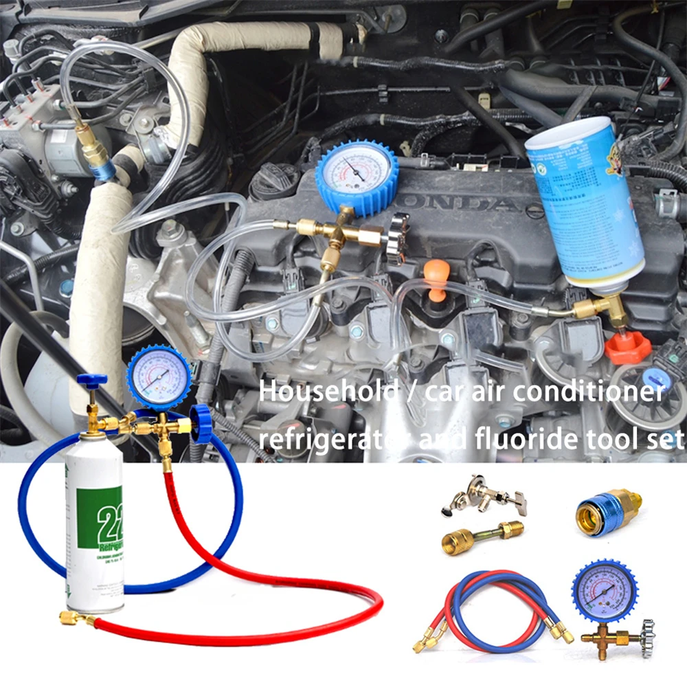 NEW Refrigerant Household Car Air Conditioning Fluoride Adding Tool Kit Freon Common Cool Gas Meter For R22 R134A R410