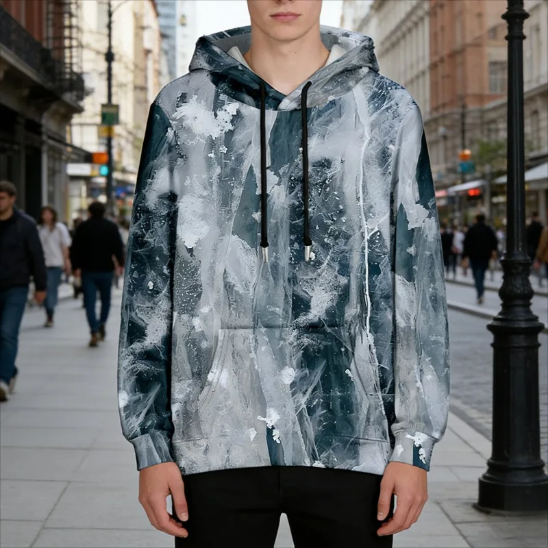 Oversize-Kapuzenpullover für Herren, modernes Sweatshirt mit abstraktem Kunstdruck, fließender Grafik-Pullover, Kapuzenpullover mit Tasche, Streetwear, Paarmode
