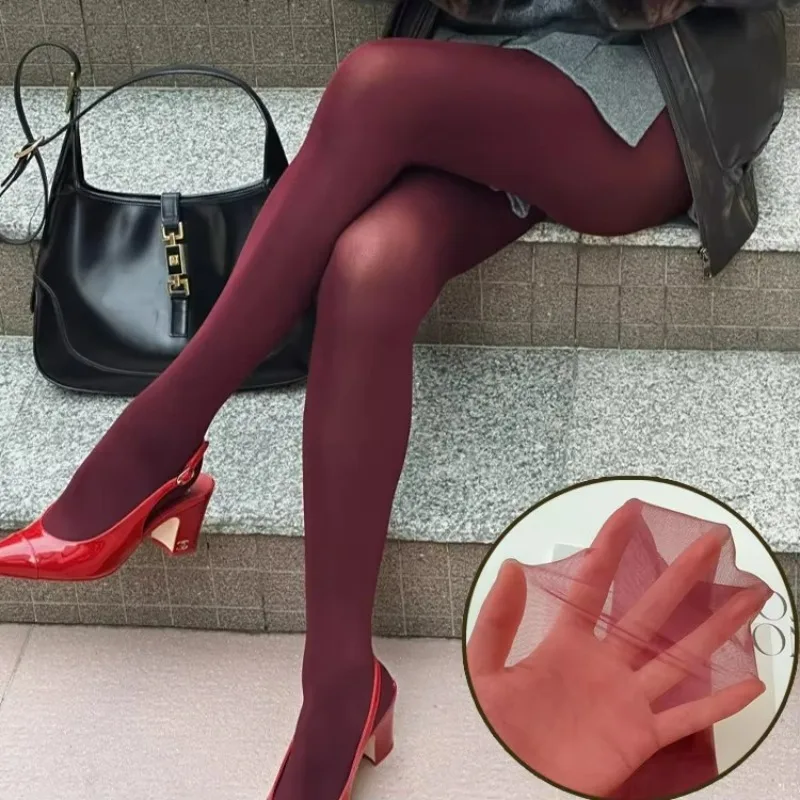 1/2Pcs Vintage Wine Red Stocking Women Sexy Burgundy Thin Thick Super Elastic Tights Anti-Hooker Senior Pantyhose Long Socks