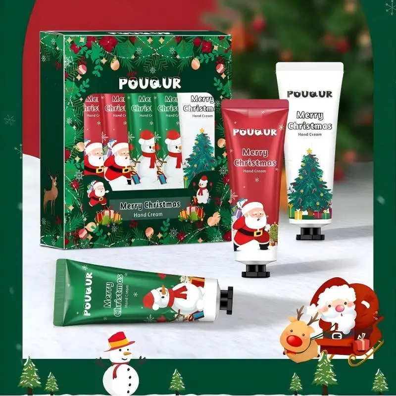5pc Christmas Hand Cream Set-Festive Gift Box with Intense Moisture & Smoothing, Dry Skin Repair & Holiday Present
