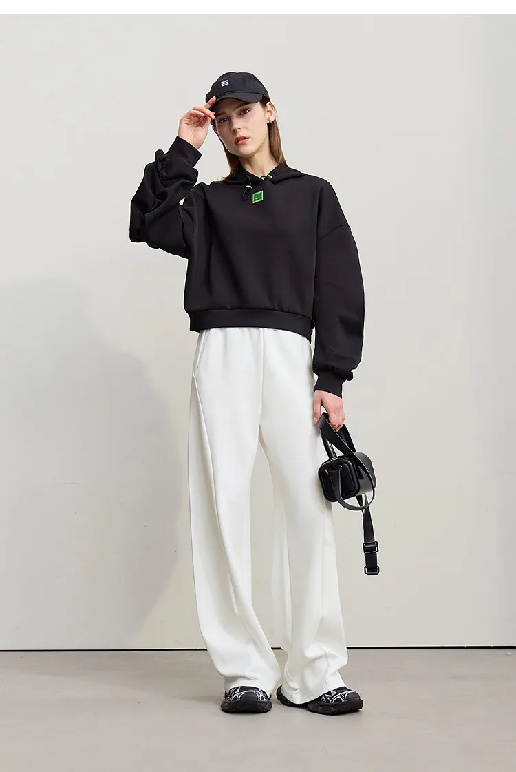 Amii Cotton Pants For Woman 2026 Autumn New Adjustable Rubber Band Waist Casual Pants Long Wide Leg Knit Women Trousers 12641040