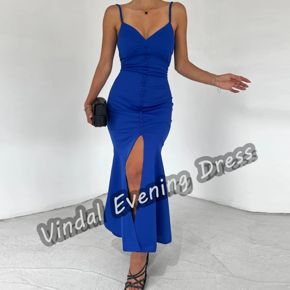 

Vindal Evening Dress Sweetheart Neckline Tea Length Mermaid Built-in Bra Elegant Crepe Sleeveless Saudi Arabia For Woman 2024