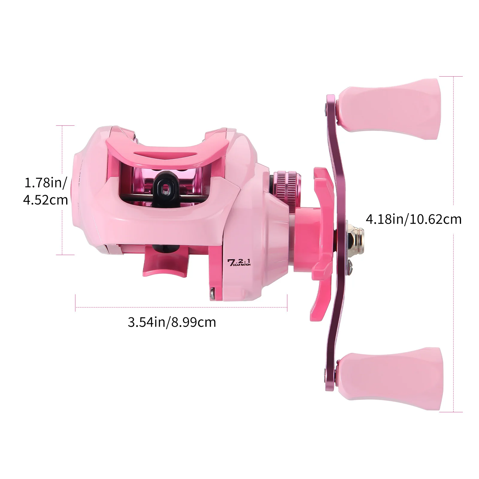HAUT TON Rosa Baitcasting-Angelrolle, Übersetzungsverhältnis 7,2:1, 5 kg/11,02 lb, maximale Zugkraft, perfekt für Weitwurf-Süßwasser-Salzwasserangeln – Detail 3