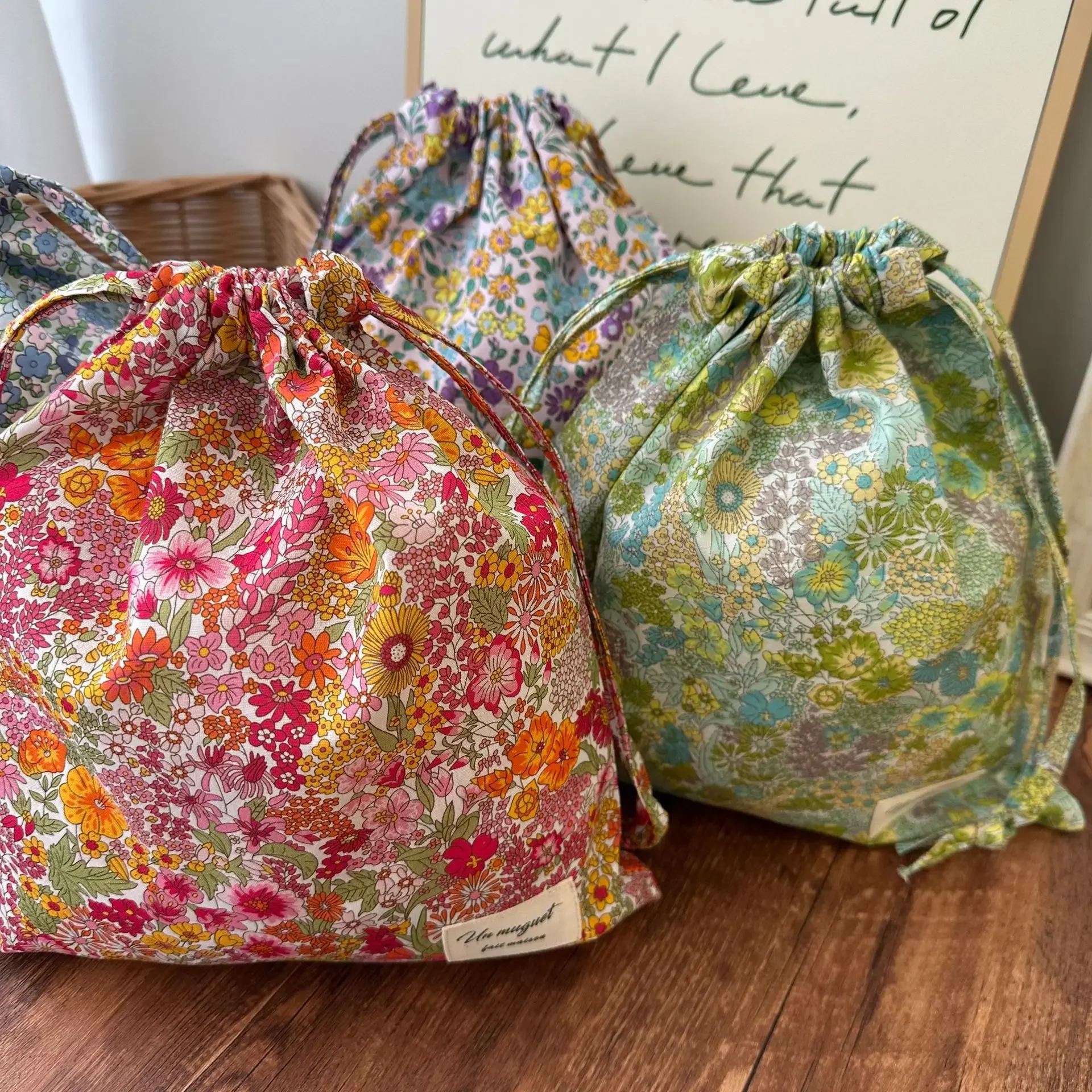 Portable Organizer Cotton Makeup Bag Travel Underwear Clothing Drawstring Bags Flower Print Mom Bags Cosmetic travel bag
