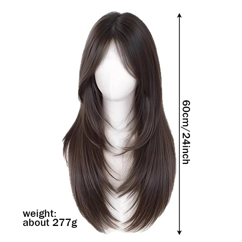 LUPU 24inch Wigs Hair Black Wig Synthehtic Black Long Straight Hair with Layers Natural Fake Women Hairpiece for Daily Use