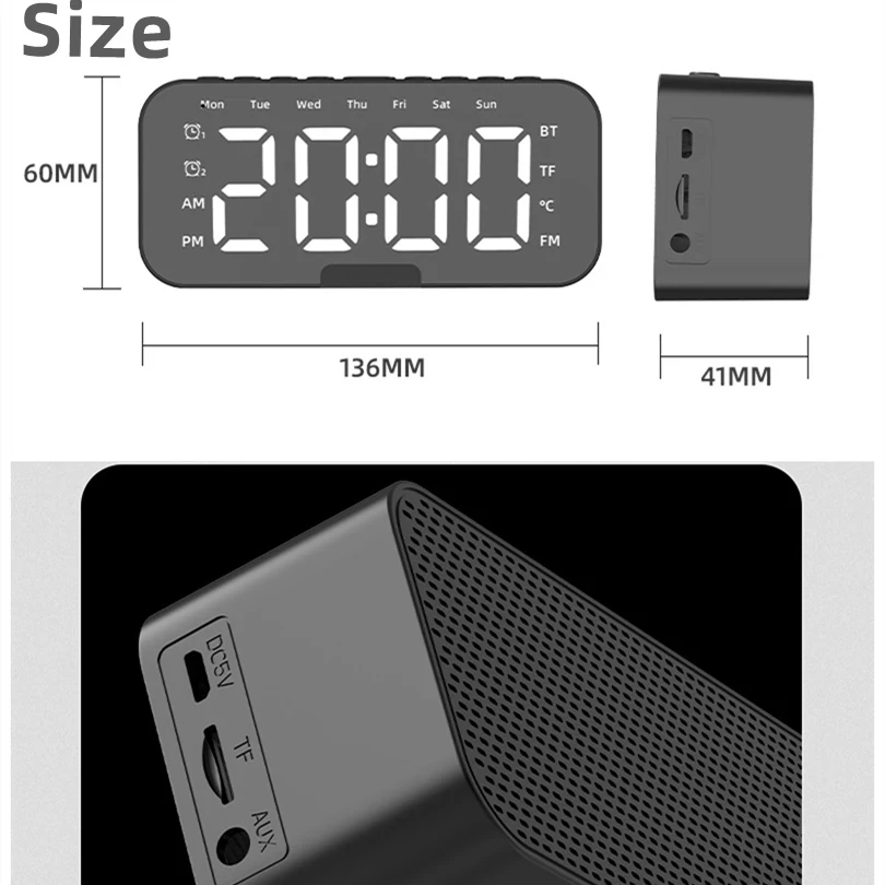 Desktop Alarm Clock Bluetooth wireless audio mini LED mirror digital clock mobile phone speaker stereo audio TF Card FM radio 3