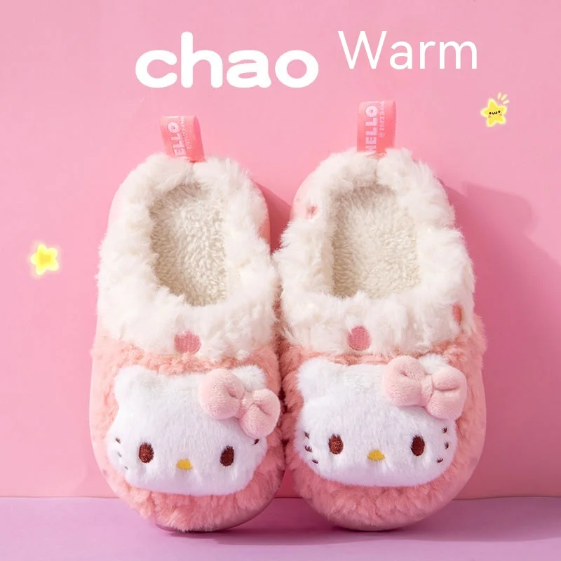 

Хлопковые тапочки Hellokitty для женщин родителей и детей Зимние Детские теплые толстые Нескользящие хлопковые домашние тапочки с сердечками