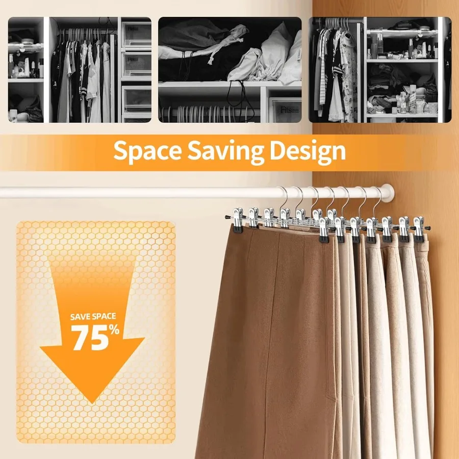 Pant Hangers 50 Pack Skirt Hangers with Clips Metal Trouser Clip for Shorts Heavy Duty Ultra Thin Space Saving Storage Solution
