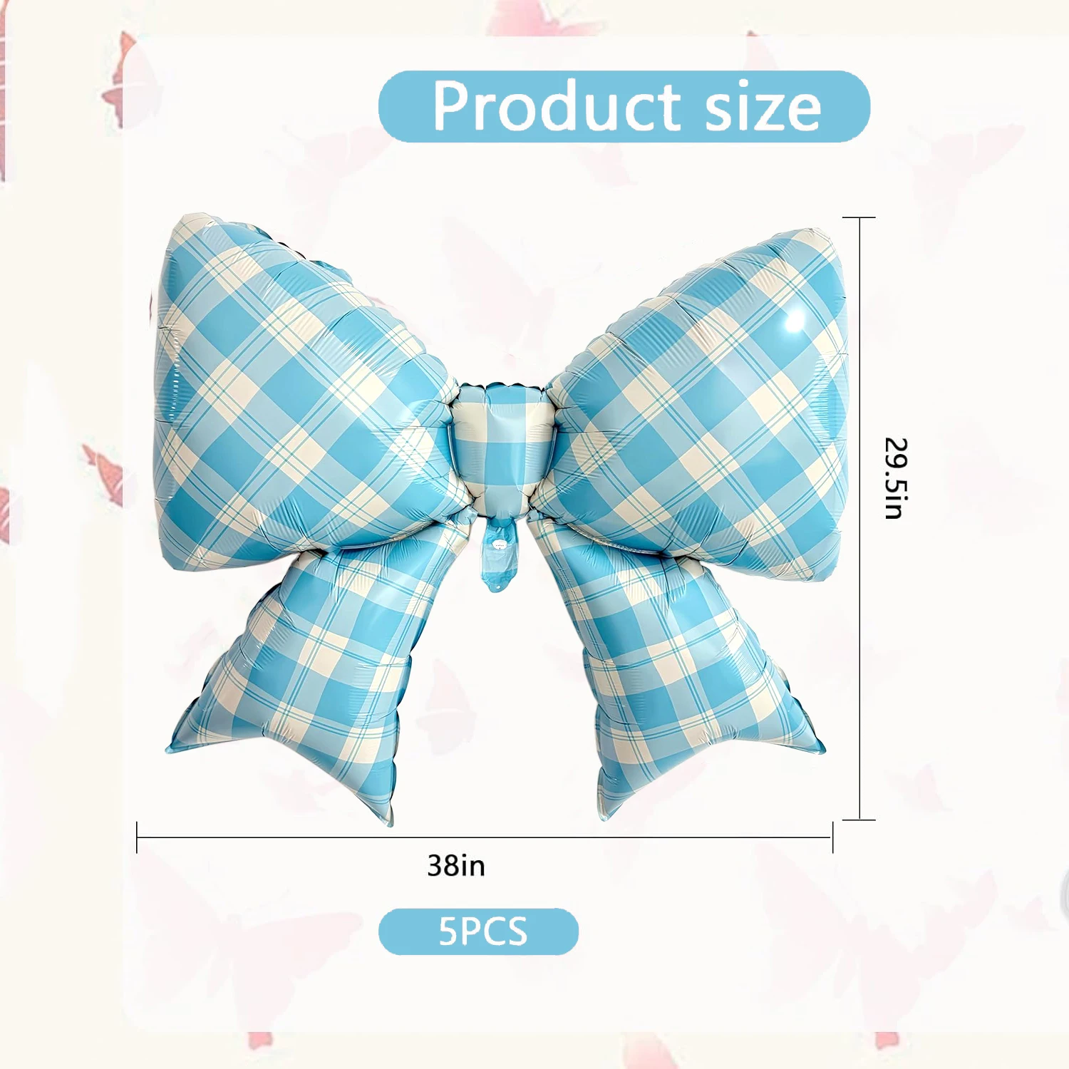 5 Stück/38 Zoll rosa/rot/blau/braun karierte Schleifenballons/Gingham-Schleifenfolienballons für Partyzubehör – Detail 10