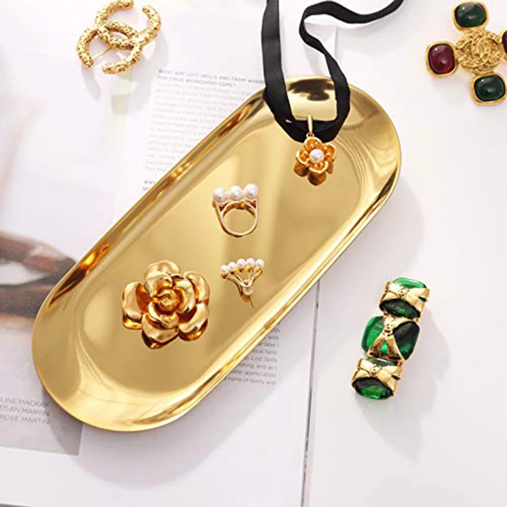 Stainless Steel Gold Storage Tray Fruit Jewelry Display Plate Kitchen Vanity Organizer Tools Toilet Storage Rack Vanity Tray storage tray kitchen tray