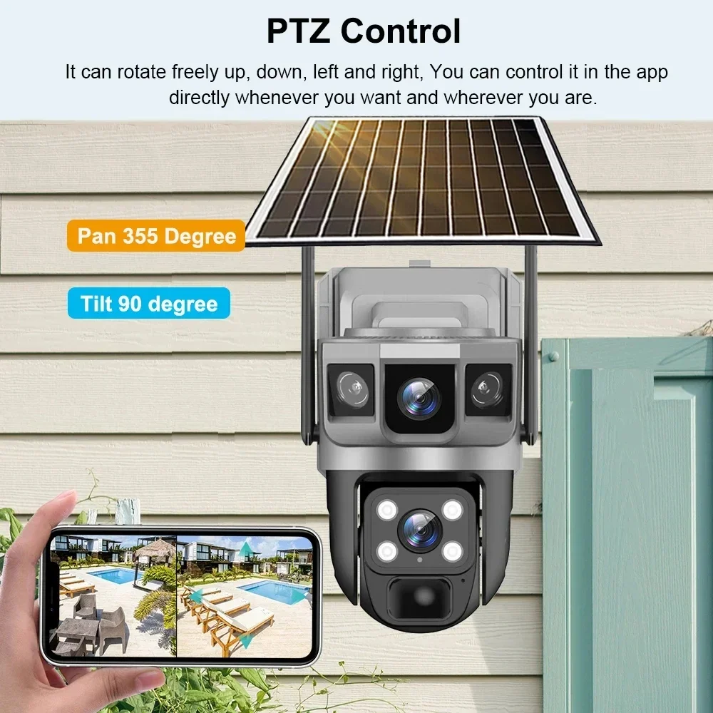 12MP Dual Lens Solar IP Camera Three Screen 4G 6K Security Outdoor WiFi Webcam PIR Night Vision Waterproof Home Surveillance Cam 3