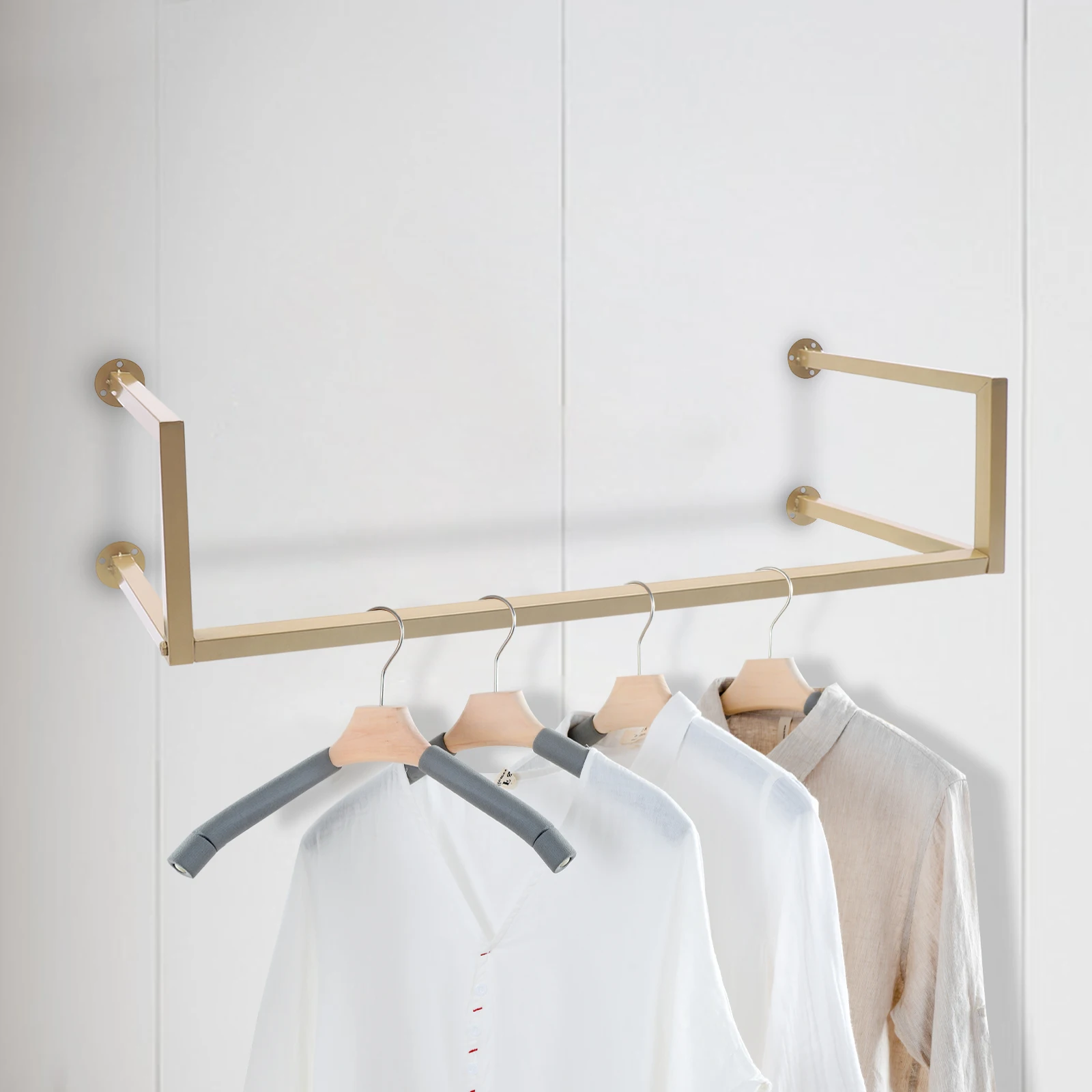 CNCEST Wall Mounted Metal Garment Rack/Bedroom Closet Clothes Rack/Retail Clothing Organizer Space-Saving Vintage Retail Rack