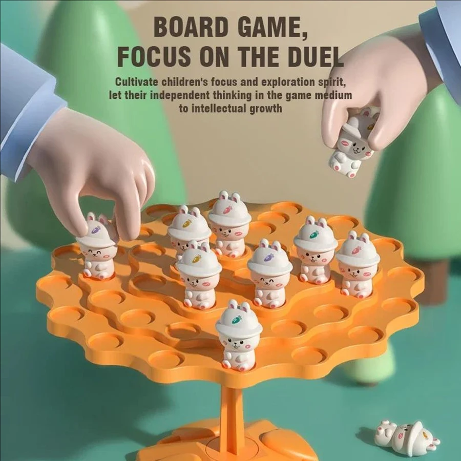 1pc children's DIY puzzle Balance Tree Folding Rabbit Astronaut board game Casual parent-child interactive tabletop combat toys 5