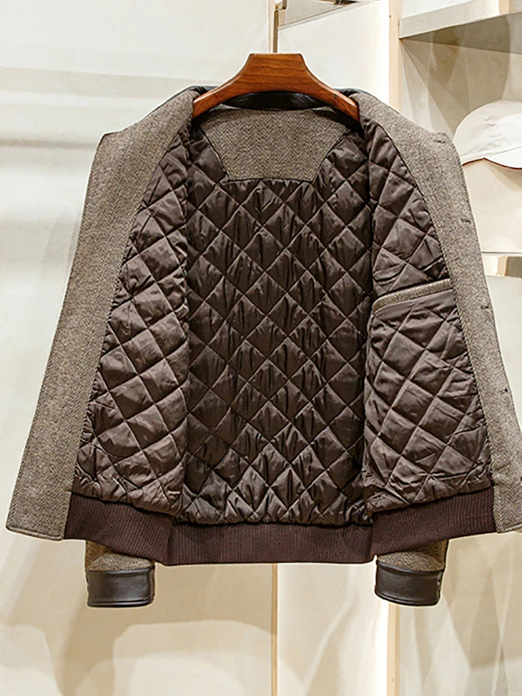 New winter men's business casual leather collar cotton-padded coat lapel wool coat 3