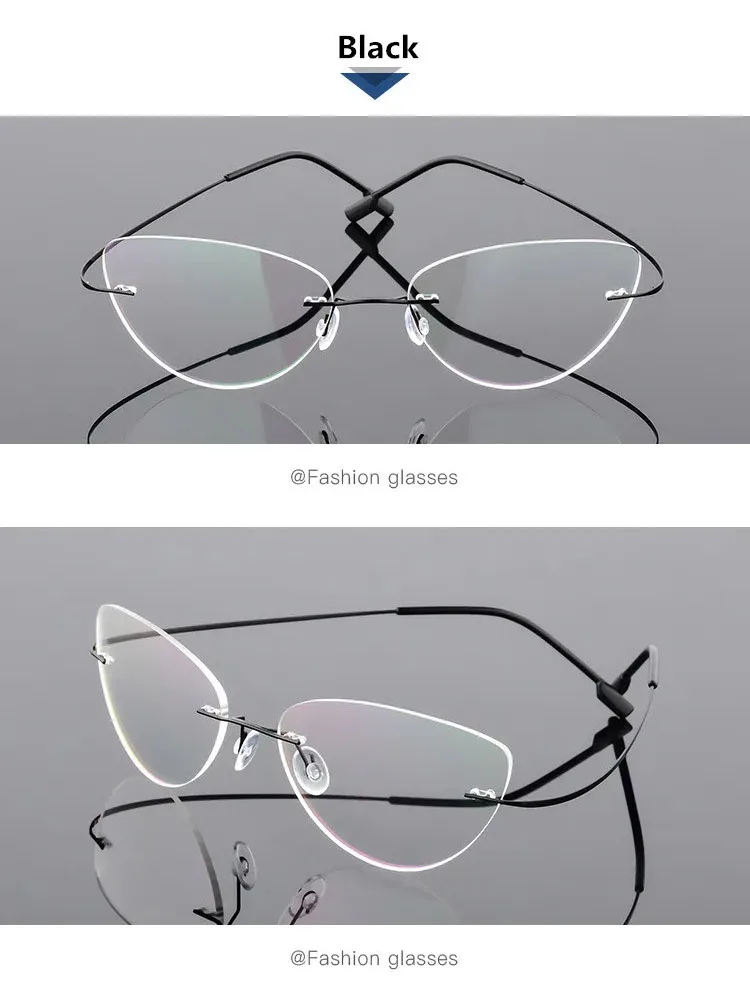 Women's Titanium Alloy Rimless Cat Eye Blue Light Blocking Reading Glasses