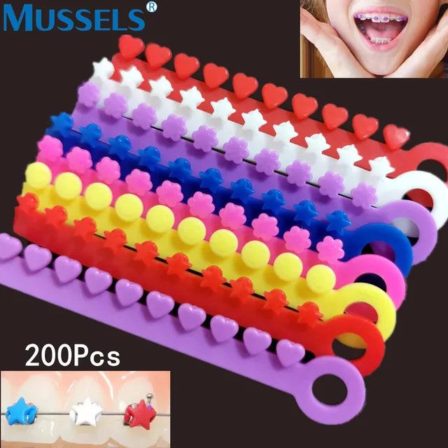 20 Sticks Dental Ligature Ties Orthodontic Elastic Bands Ring Cartoon Star Heart Flower Smiley for Dentistry Archwires Tool