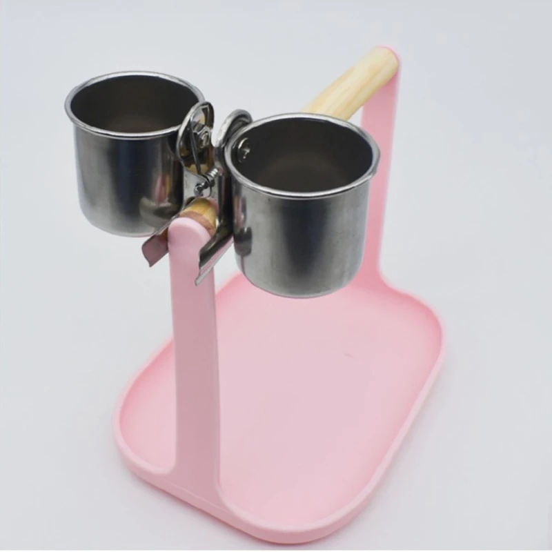 Food Water Feeding Bird Double Cups With Clip Stainless Steel Parrot Cage Stand Bird Drinking Cup for Feeding Food Water bird feeder parrot feeder