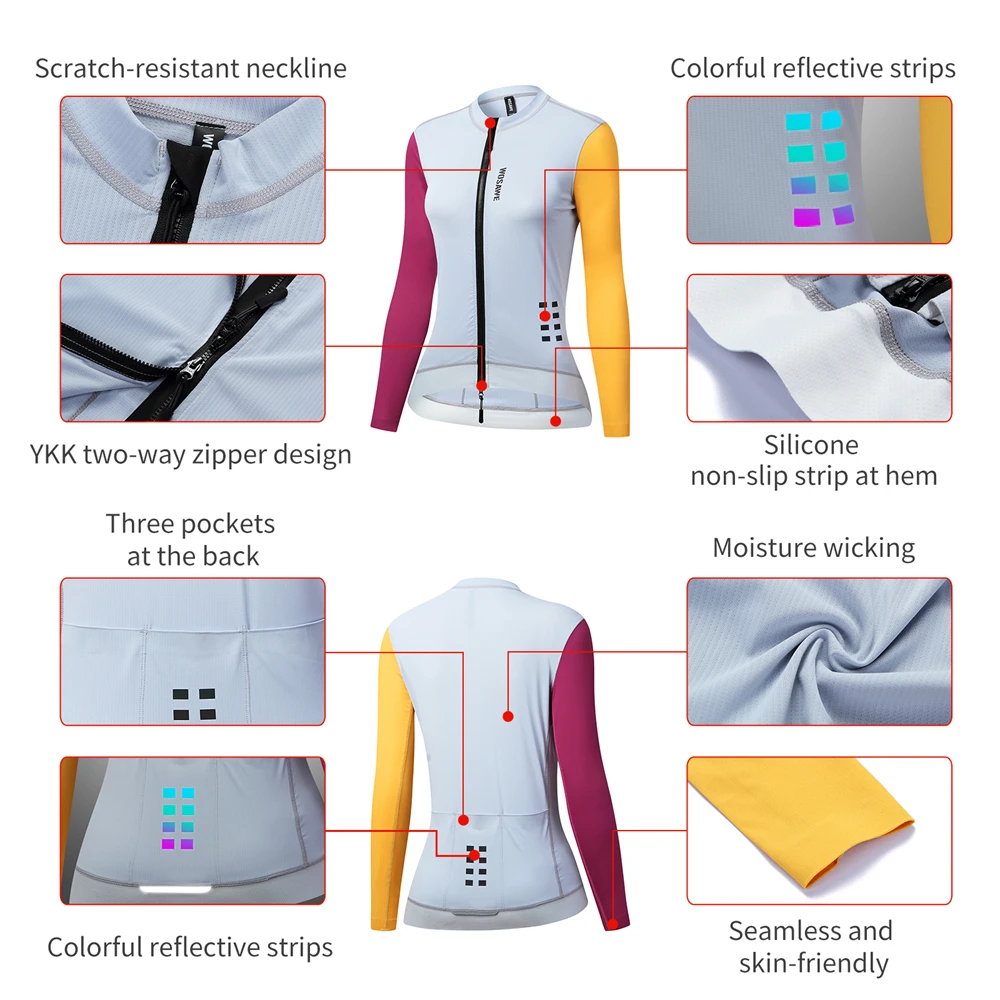 WOSAWE Women Cycling Jersey Mtb Bicycle Clothes Female Long Sleeves Road Bike Clothing Riding Shirt Team Jersey Mountain bike