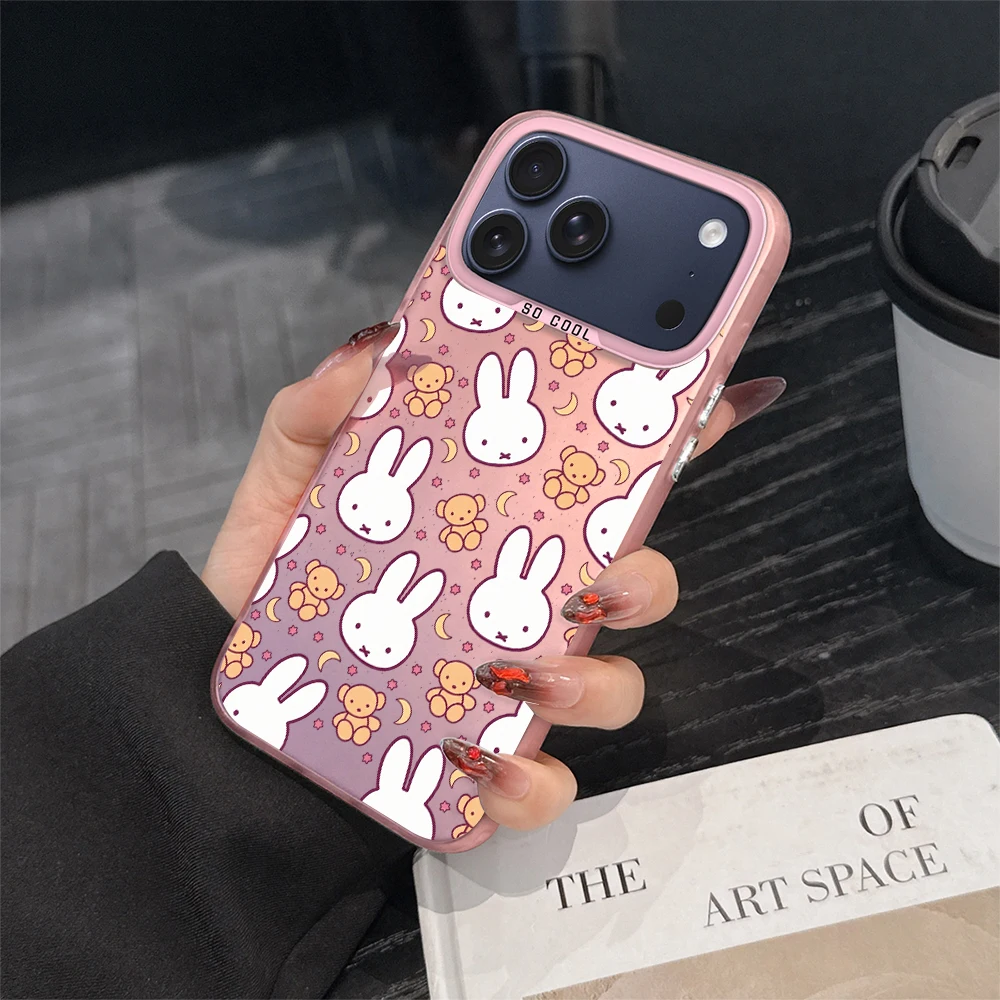 Cartoon Cute M-Miffy Electroplated Silver & Laser Pink Phone Case