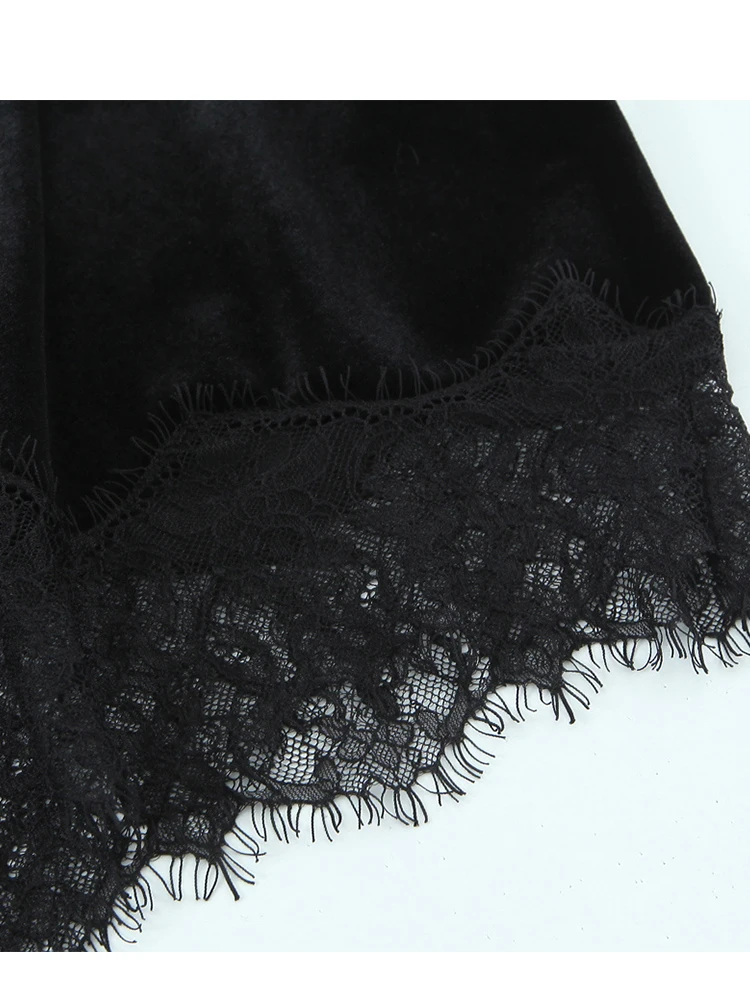 Sexy Lace Splice Skirts Women Summer New Fashion Velvet Asymmetric Hem Skirts For Women Elegant High Waist Party Skirts ﻿