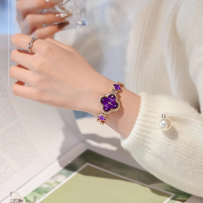 Ladies Purple Four-Leaf Clover Watch