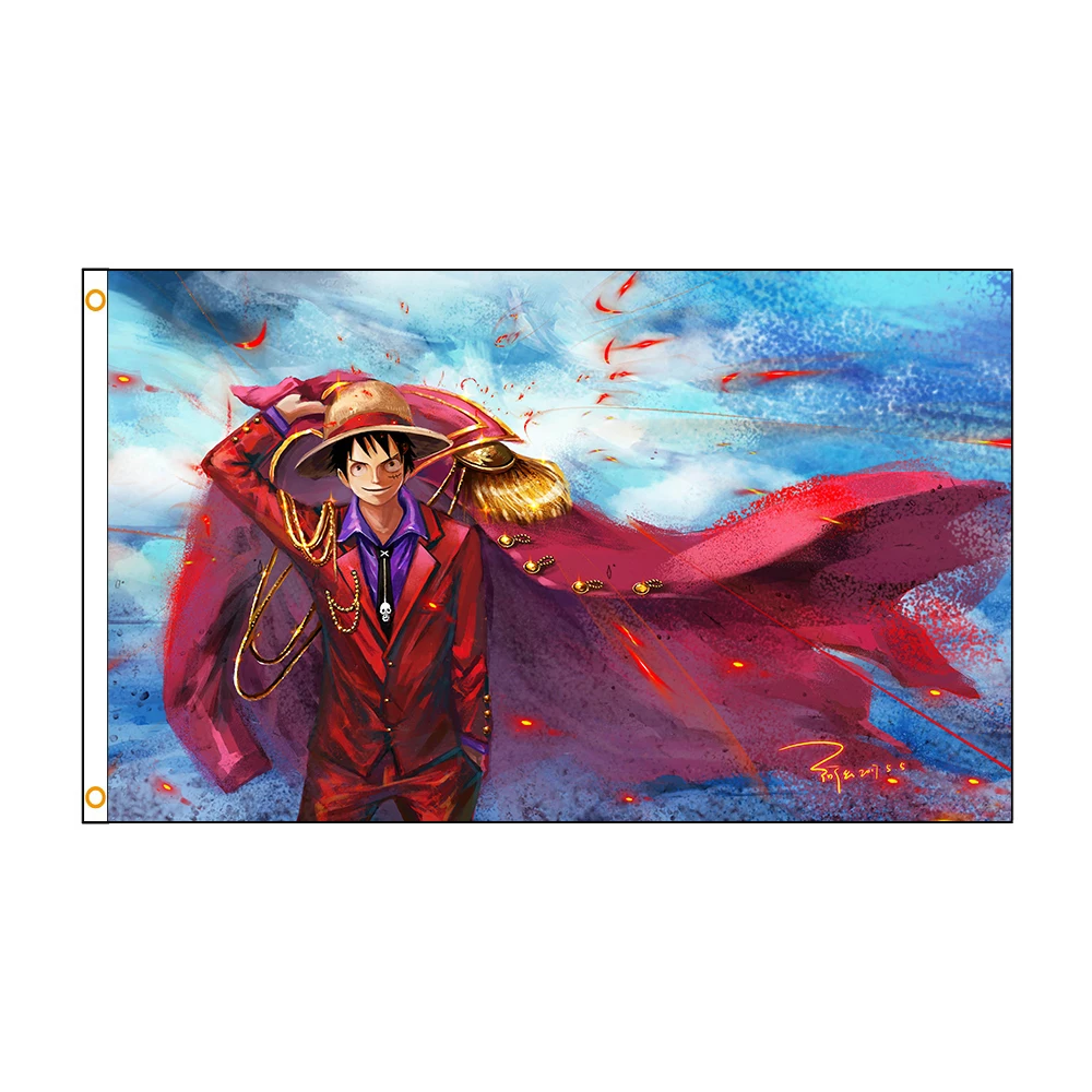 Free shipping High Quality pirate Monkey D. Luffy Skull Flag straw hat flag  90x150cm Double printing Hanging home decor - AliExpress