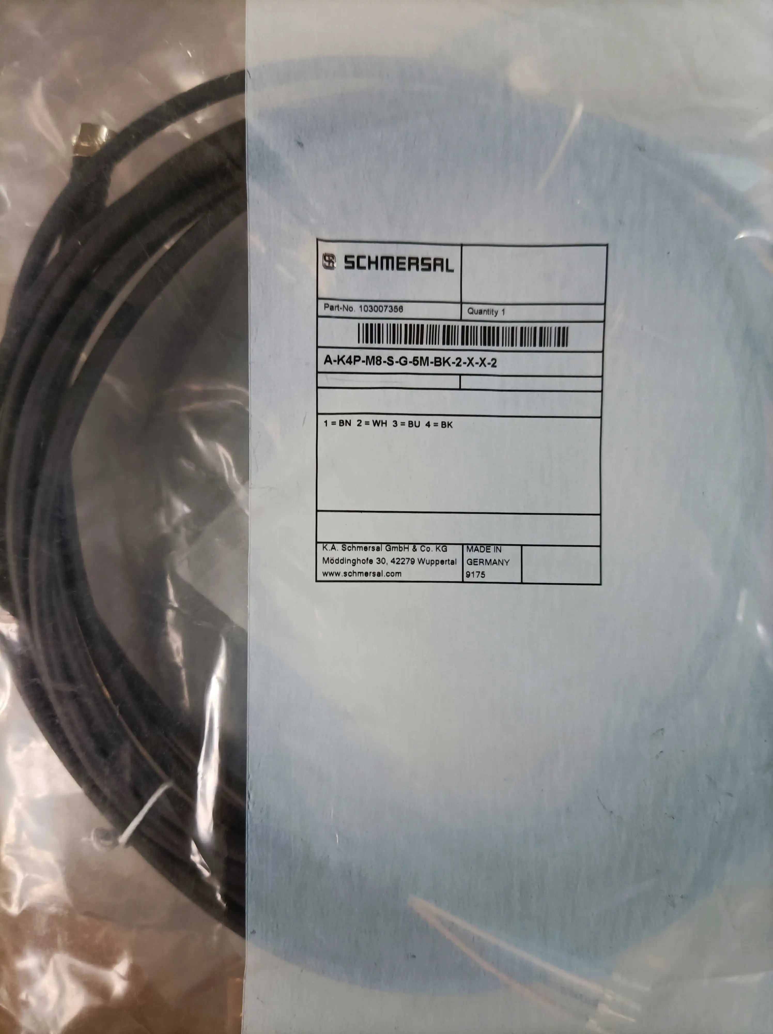 

New original SCHMERSAL Cable A-K4P-M8-S-G-5M-BK-2-X-X-2
