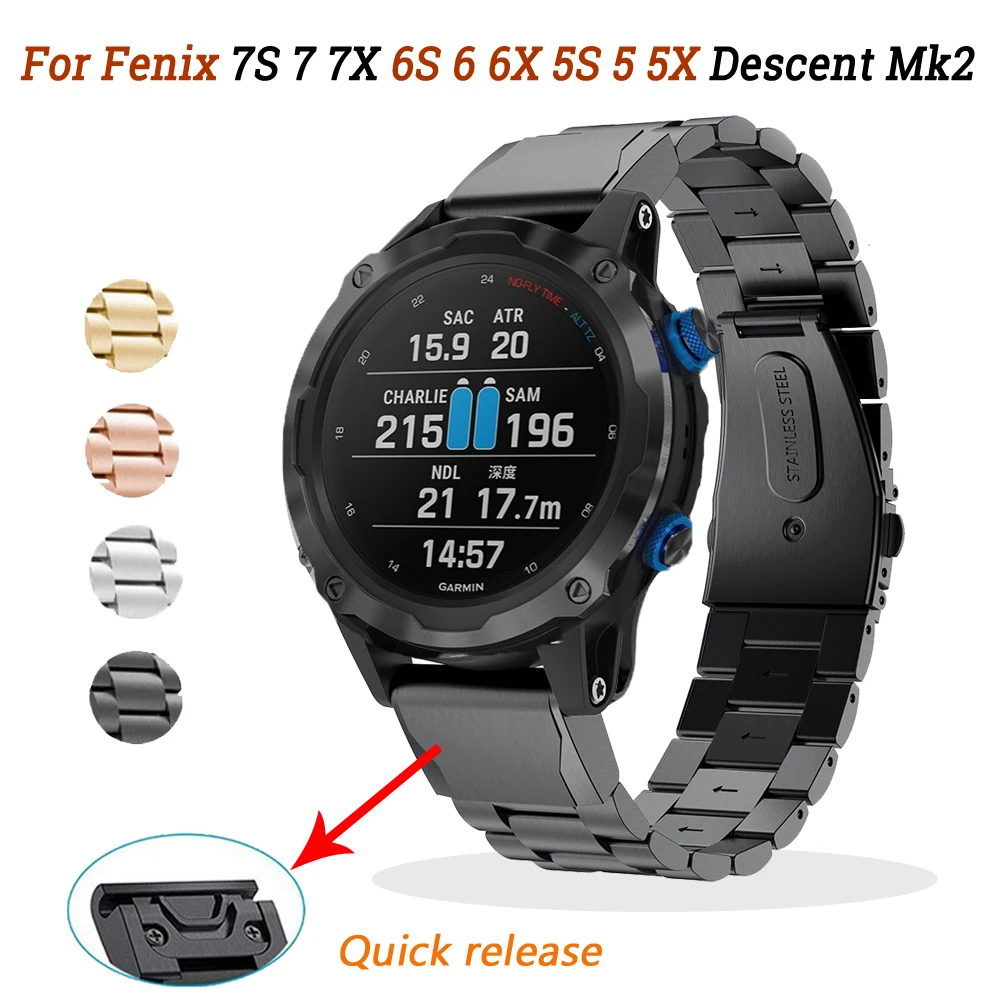 20 22 26Mm Roestvrij Stalen Band Voor Garmin Fenix 7 7S 7X 6 6X Pro 5