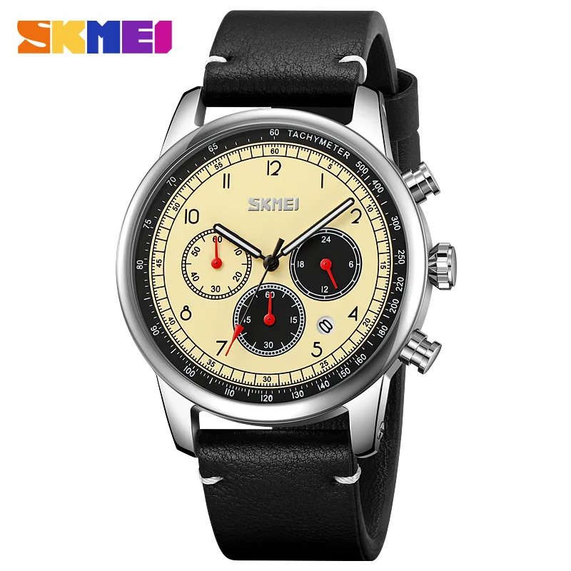 

Skmei Men's Casual Business Watch Multi-Functional Waterproof Three-Eye Quartz Watch Leather Belt Men's Watch