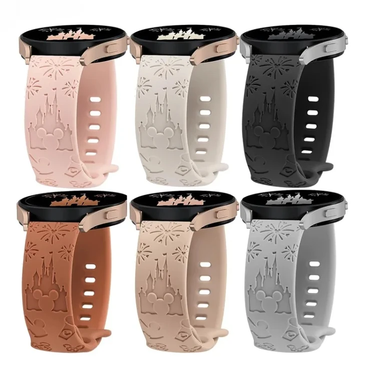Elegant 20mm Castle Floral Engraved Silicone Sport Strap