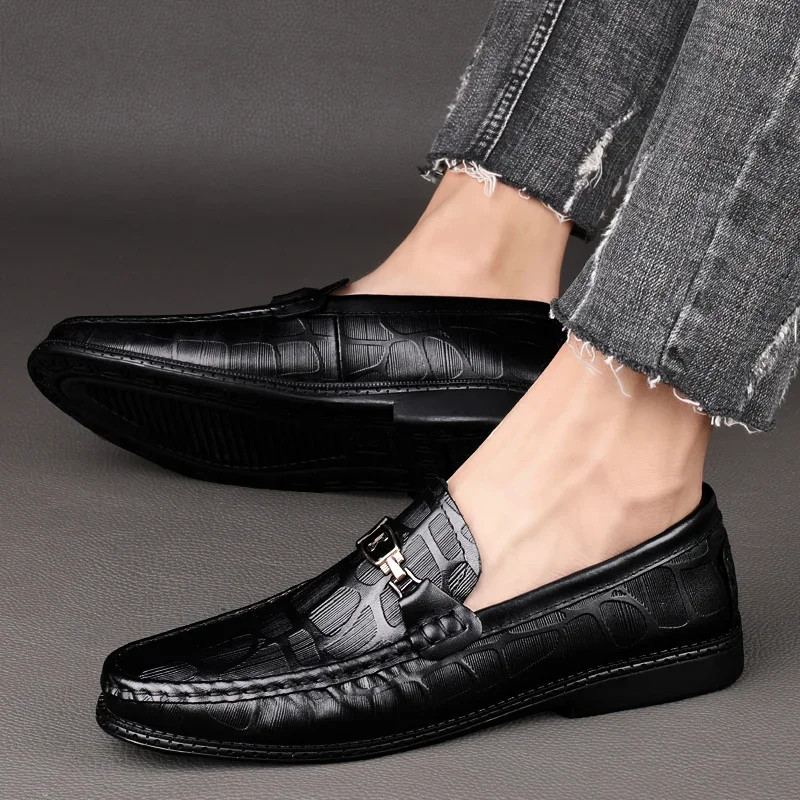 أحذية بدون كعب من الجلد الطبيعي للرجال ، أحذية كاجوال للرجال ، أحذية قيادة ذات علامة تجارية ، خف مريح للذكور ، كل مباراة ، جودة عالية